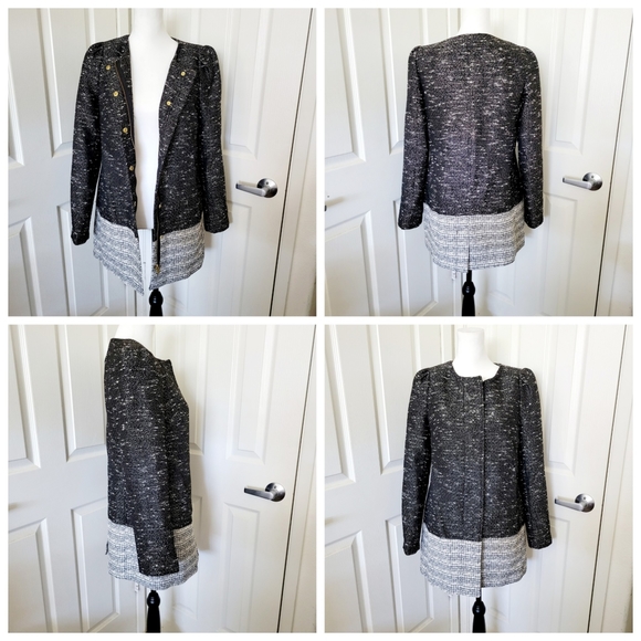 Banana Republic | B&W Collarless Long Tweed Jacket (SIZE S) - Picture 7 of 14